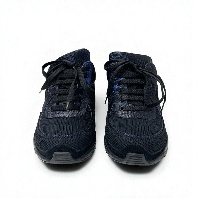 Chanel Sneakers Shoes Fabric Black Blue Black Here Mark Metallic
