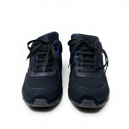 Chanel Sneakers Shoes Fabric Black Blue Black Here Mark Metallic