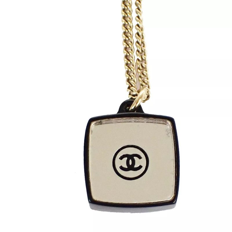 Chanel Coco Mark Necklace Mirror Plate Stone Chain 30bs023