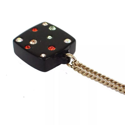 Chanel Coco Mark Necklace Mirror Plate Stone Chain 30bs023