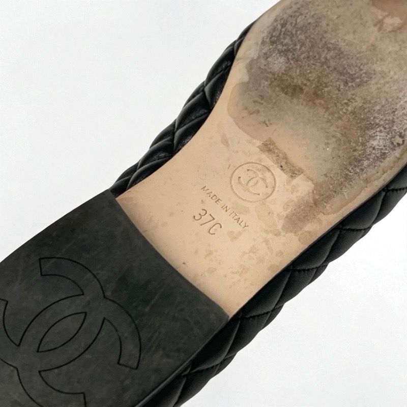 Chanel Loafer Leather Shoes Leather Black Silver Here Mark Matelasse Flat Shoes