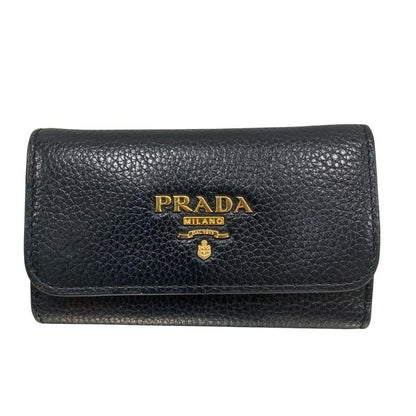 Prada Leather Key Case Black Men's Women's Used