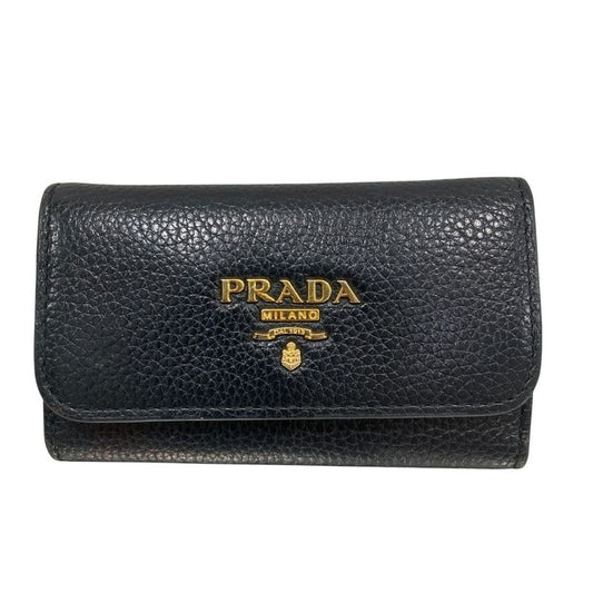 Prada Leather Key Case Black Men's Women's Used