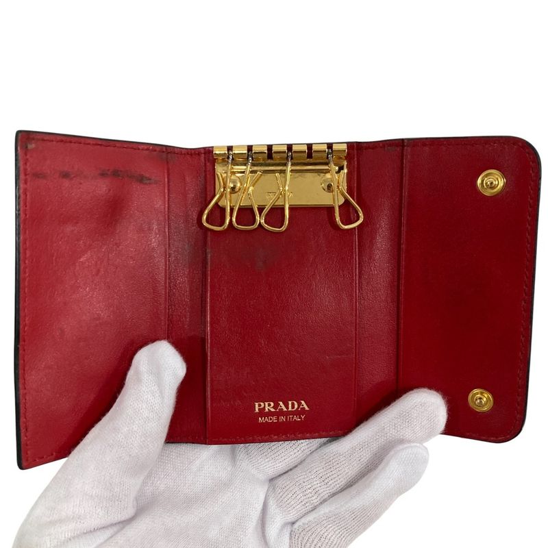 Prada Leather Key Case Black Men's Women's Used