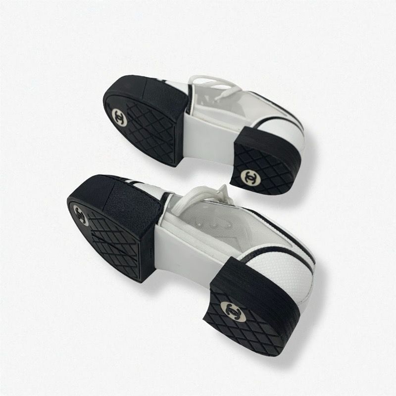 Chanel Sneakers Shoes Leather Mesh White Black Here Mark Lace Up