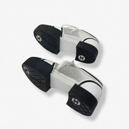 Chanel Sneakers Shoes Leather Mesh White Black Here Mark Lace Up