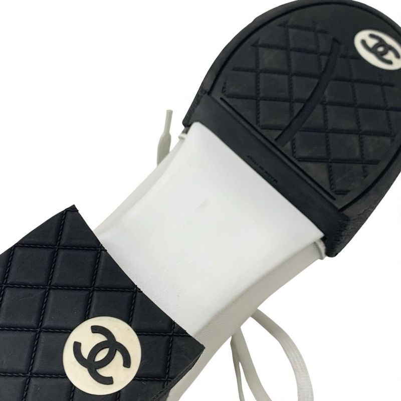 Chanel Sneakers Shoes Leather Mesh White Black Here Mark Lace Up