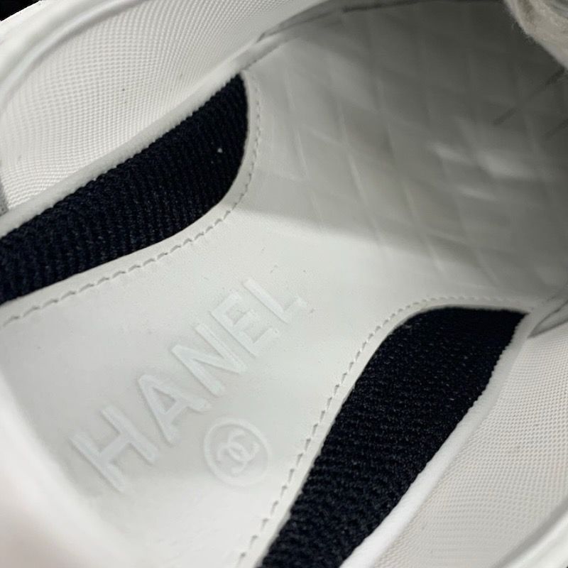 Chanel Sneakers Shoes Leather Mesh White Black Here Mark Lace Up