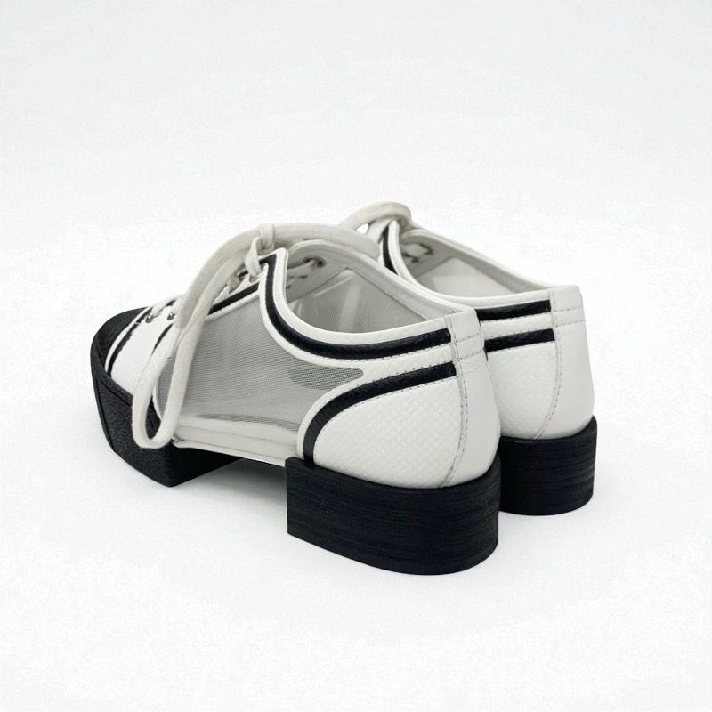 Chanel Sneakers Shoes Leather Mesh White Black Here Mark Lace Up
