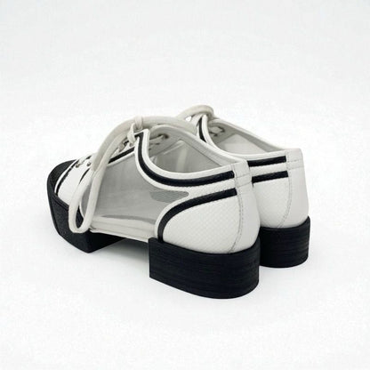 Chanel Sneakers Shoes Leather Mesh White Black Here Mark Lace Up