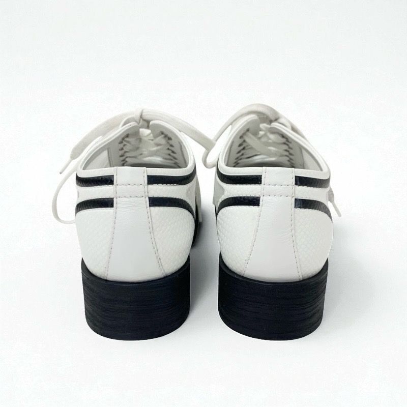 Chanel Sneakers Shoes Leather Mesh White Black Here Mark Lace Up