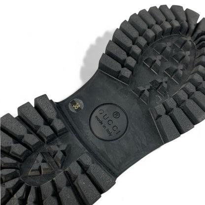 Gucci Boots Short Boots Shoes Leather Black Gold Horsebit Bee Embroidery