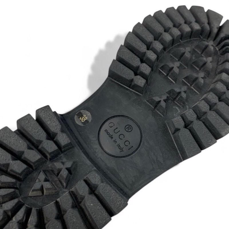 Gucci Boots Short Boots Shoes Leather Black Gold Horsebit Bee Embroidery