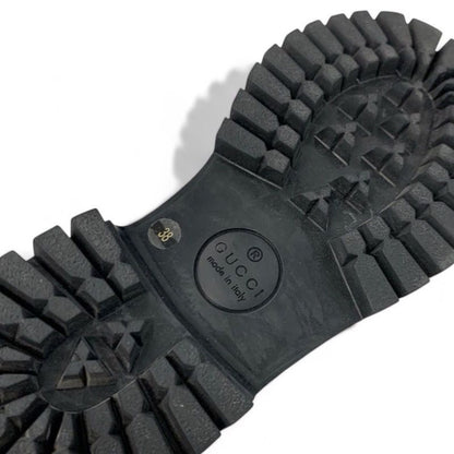 Gucci Boots Short Boots Shoes Leather Black Gold Horsebit Bee Embroidery