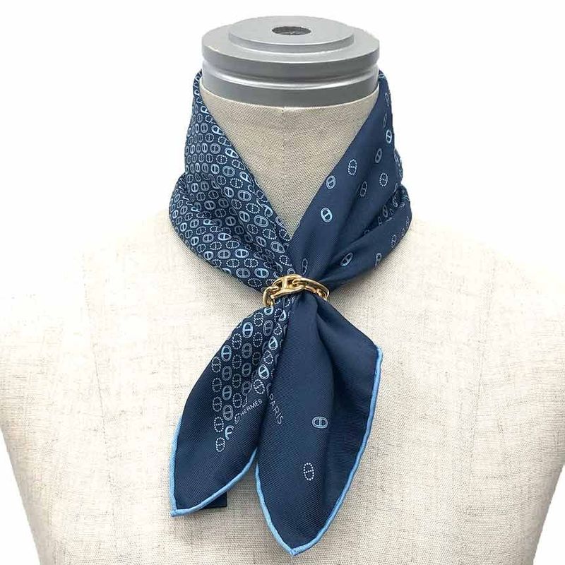 Hermes Pocket Chief Scarf Pochette Twill Carré Chaine D'ancre Silk Navy Unused