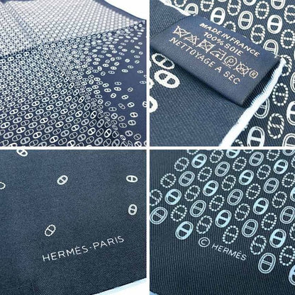 Hermes Pocket Chief Scarf Pochette Twill Carré Chaine D'ancre Silk Navy Unused