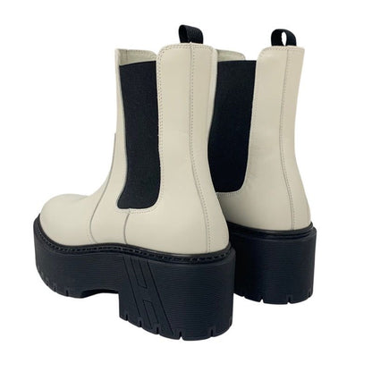 Hermes Hallow Boots Short Boots Shoes Leather Ivory Side Gore