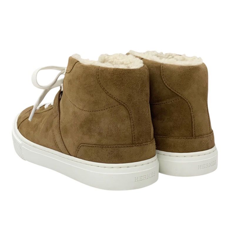 Hermes Daydream Sneakers Shoes Suede Shearling Brown Silver High Cut Sneakers