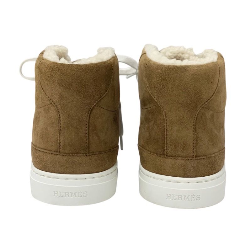 Hermes Daydream Sneakers Shoes Suede Shearling Brown Silver High Cut Sneakers