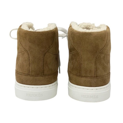 Hermes Daydream Sneakers Shoes Suede Shearling Brown Silver High Cut Sneakers