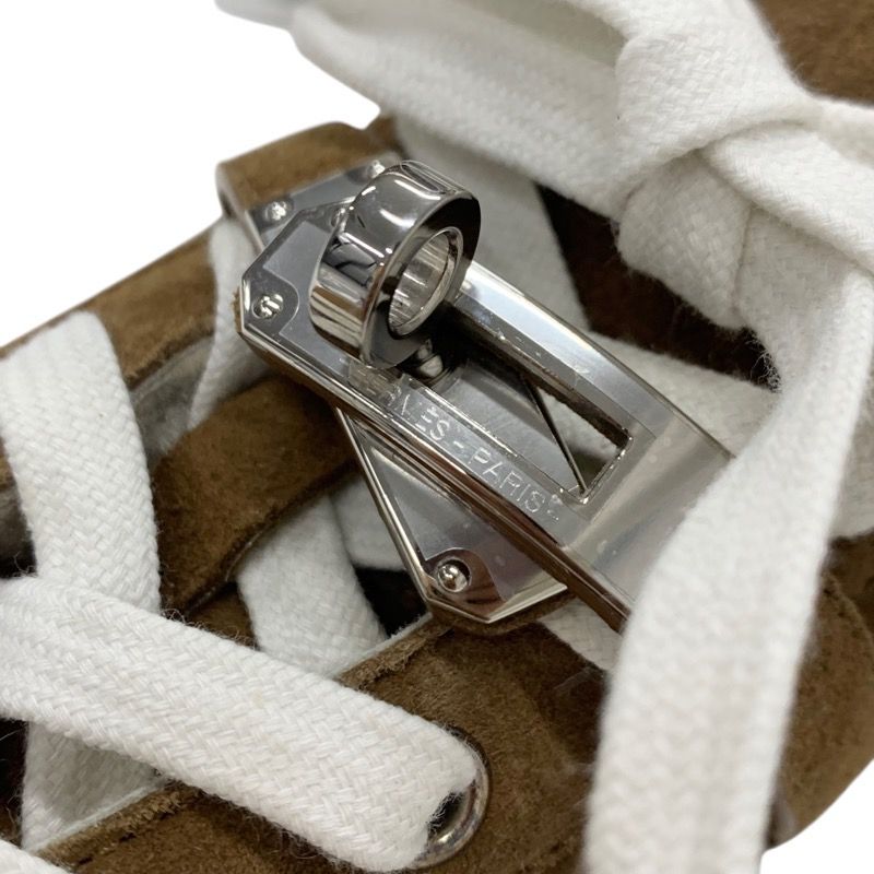 Hermes Daydream Sneakers Shoes Suede Shearling Brown Silver High Cut Sneakers