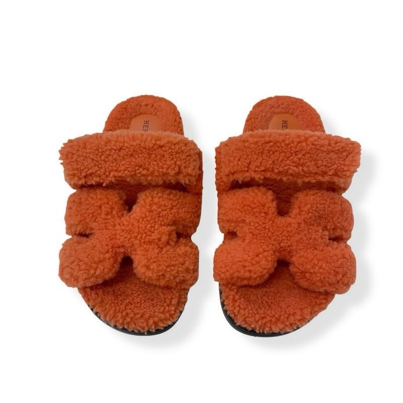 Hermes Chypre Sandals Shoes Shearling Orange Flat Boa