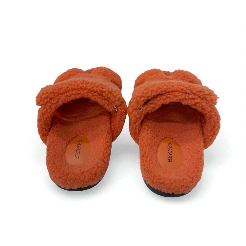Hermes Chypre Sandals Shoes Shearling Orange Flat Boa