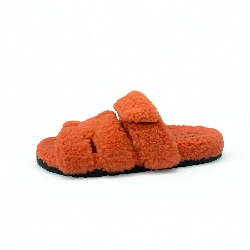 Hermes Chypre Sandals Shoes Shearling Orange Flat Boa