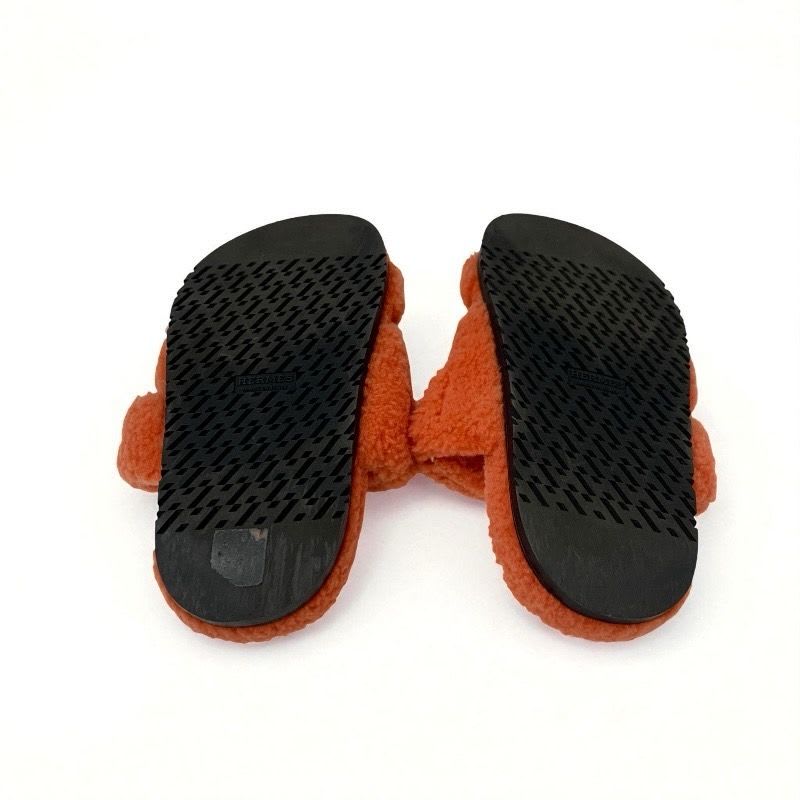 Hermes Chypre Sandals Shoes Shearling Orange Flat Boa
