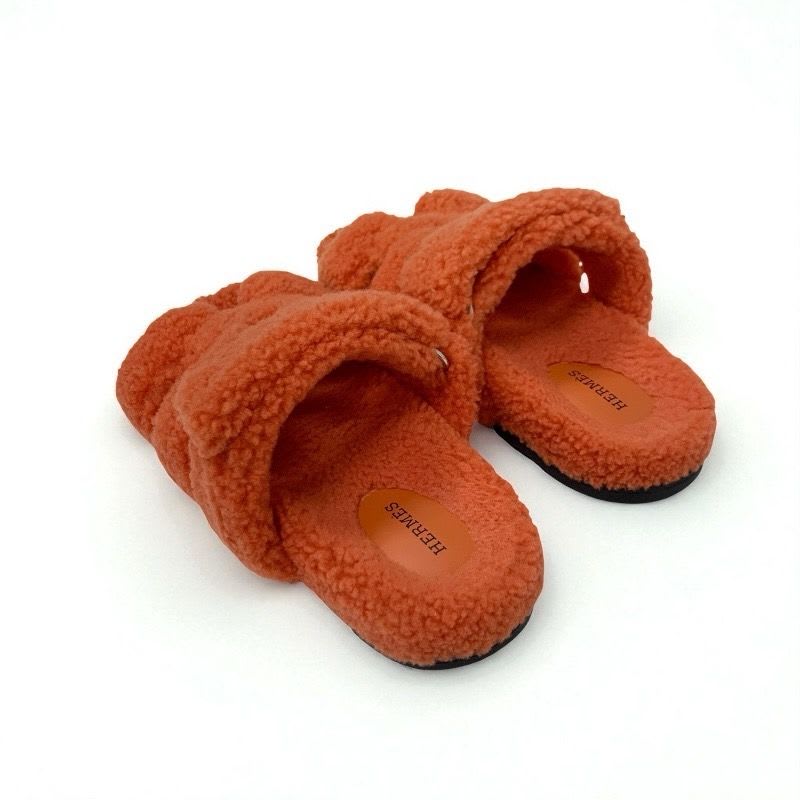 Hermes Chypre Sandals Shoes Shearling Orange Flat Boa