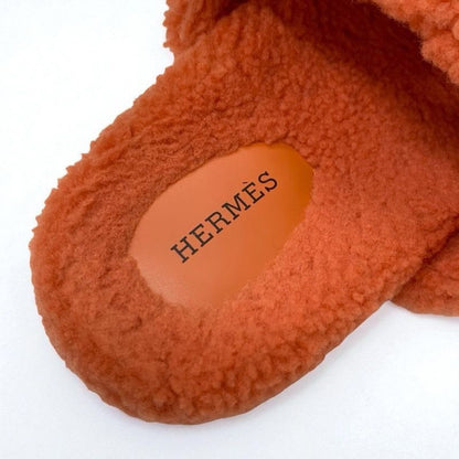 Hermes Chypre Sandals Shoes Shearling Orange Flat Boa
