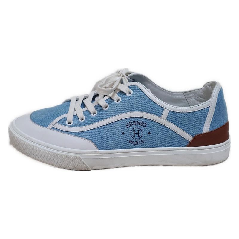 Hermes Sneakers Men's - Blue-grey Dark Brown And White Leather