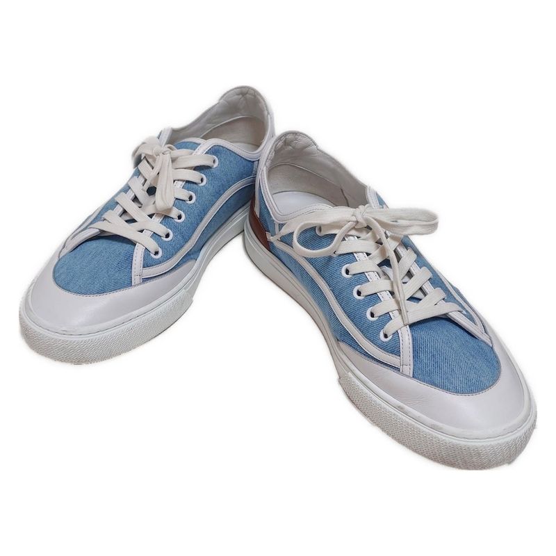 Hermes Sneakers Men's - Blue-grey Dark Brown And White Leather