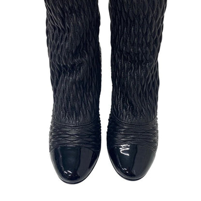 Chanel Boots Long Boots Shoes Leather Black Knee High Boots Here Mark