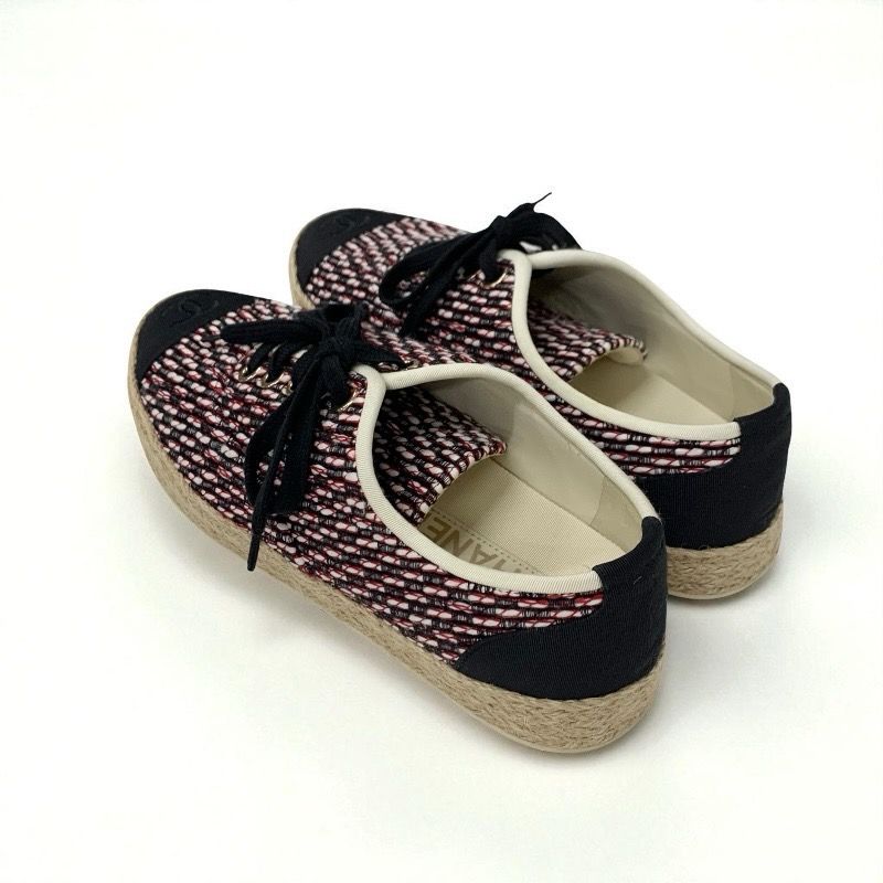 Chanel Sneakers Shoes Fabric Black Red White Here Mark Espadrilles