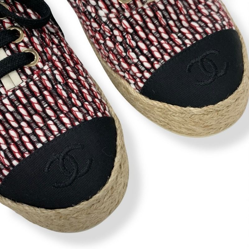 Chanel Sneakers Shoes Fabric Black Red White Here Mark Espadrilles