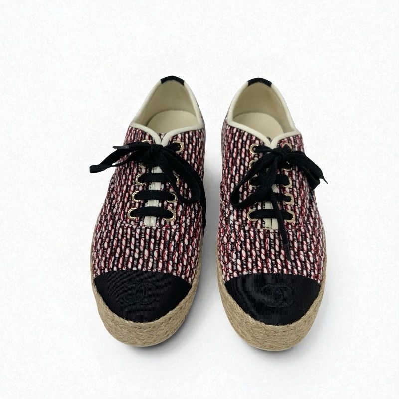 Chanel Sneakers Shoes Fabric Black Red White Here Mark Espadrilles