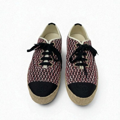 Chanel Sneakers Shoes Fabric Black Red White Here Mark Espadrilles