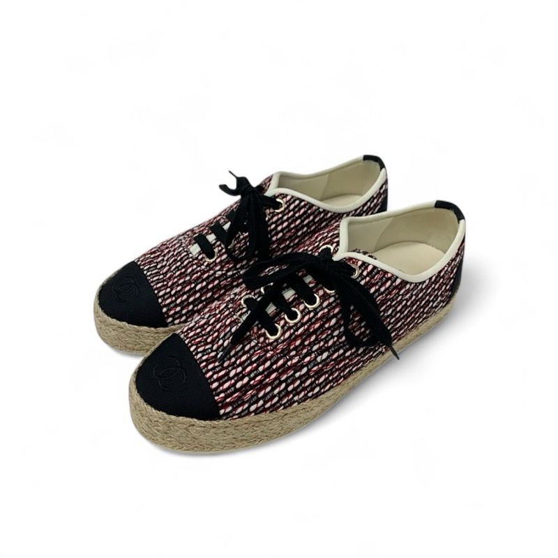 Chanel Sneakers Shoes Fabric Black Red White Here Mark Espadrilles