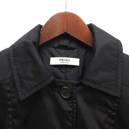 Prada Padded Stencollar Long Coat Nylon Cotton Black 40 AA