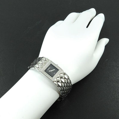 Chanel Quilted H0489 Diamond Bezel Vintage Watch Black Quartz
