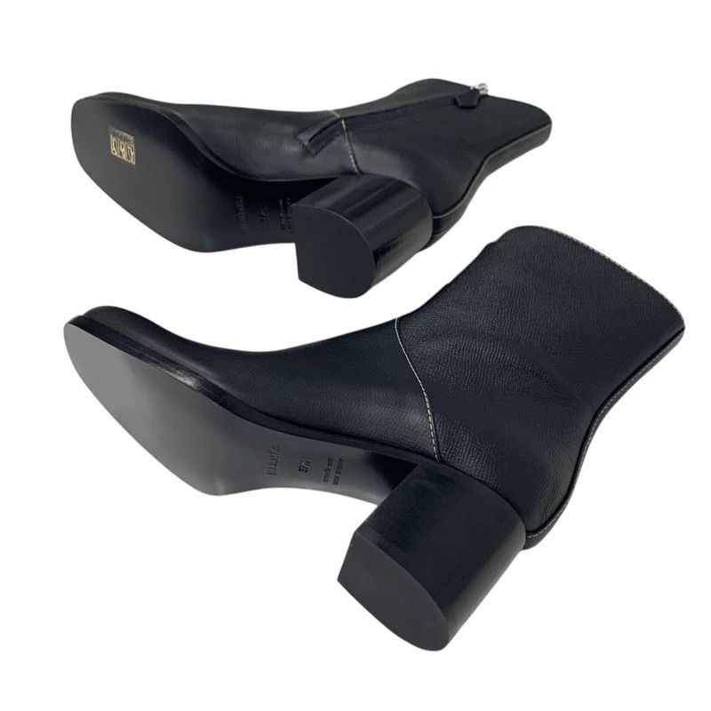 Hermes Flats Boots Short Boots Shoes Leather Black Stitching