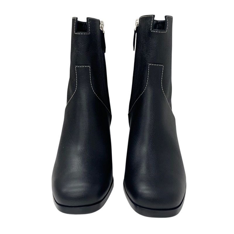 Hermes Flats Boots Short Boots Shoes Leather Black Stitching