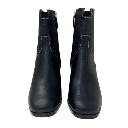 Hermes Flats Boots Short Boots Shoes Leather Black Stitching