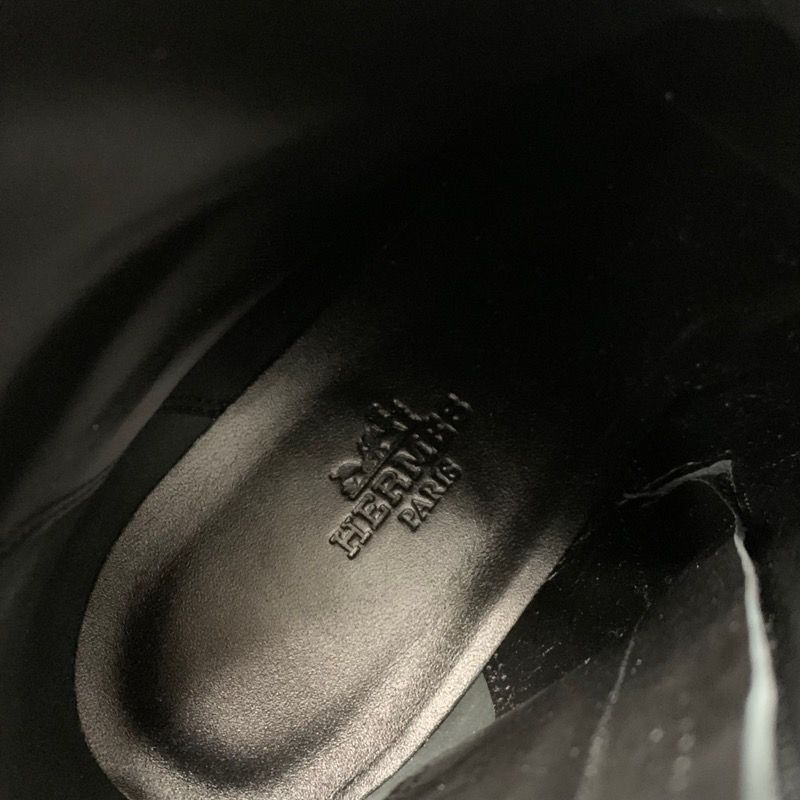 Hermes Flats Boots Short Boots Shoes Leather Black Stitching