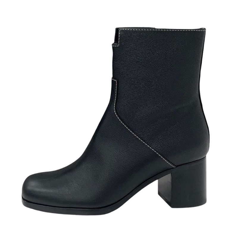 Hermes Flats Boots Short Boots Shoes Leather Black Stitching