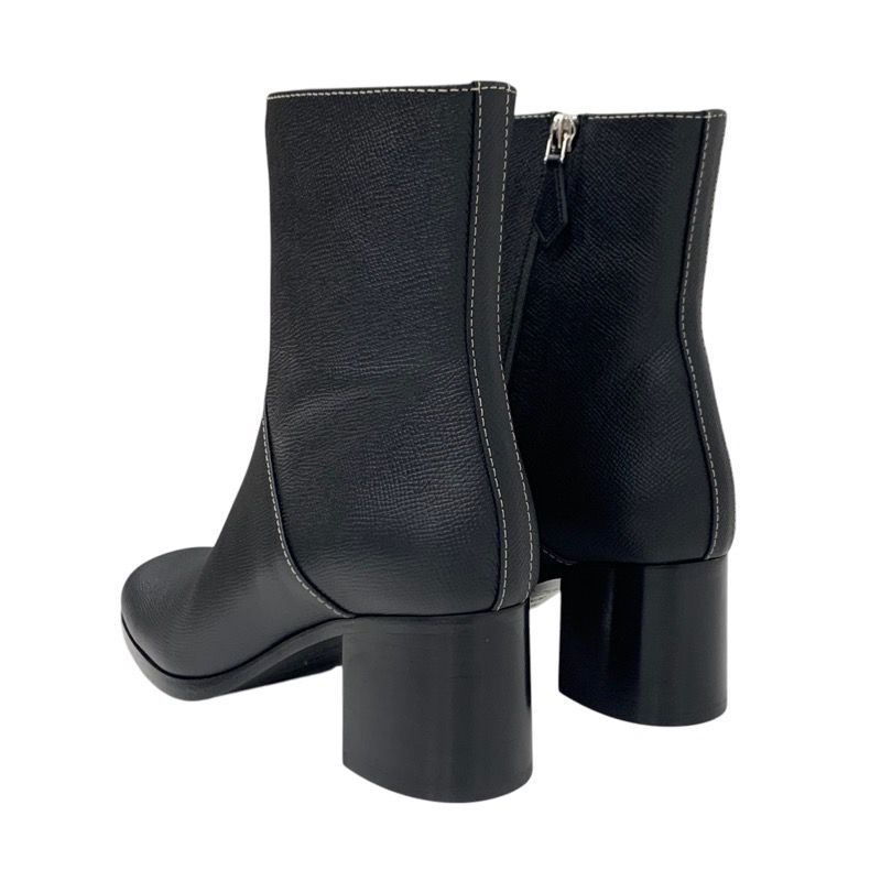 Hermes Flats Boots Short Boots Shoes Leather Black Stitching