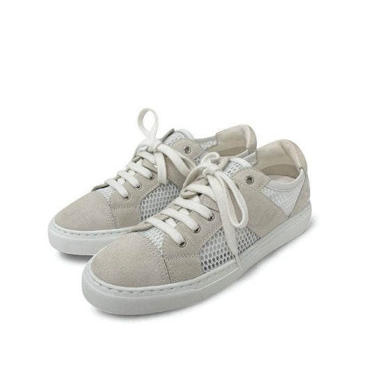 Chanel Sneakers Shoes Suede Beige White Here Mark Mesh