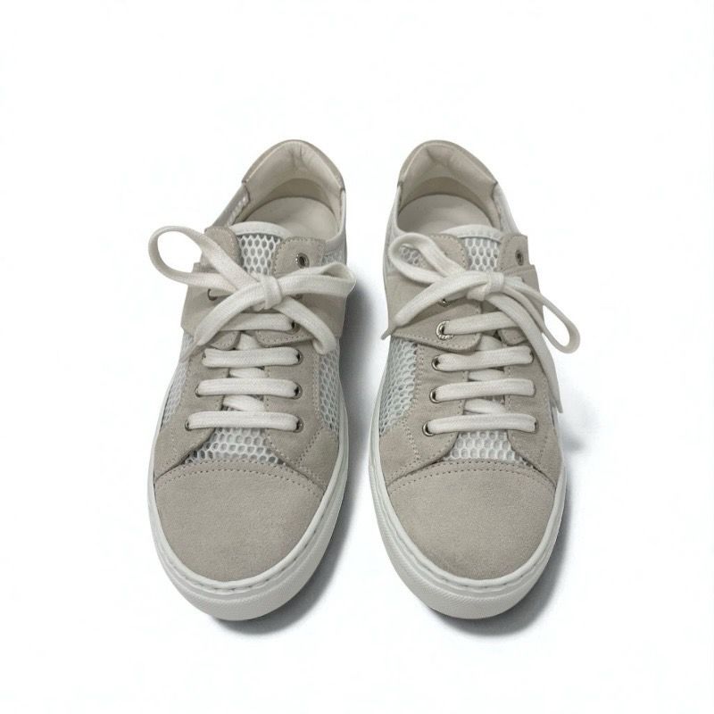 Chanel Sneakers Shoes Suede Beige White Here Mark Mesh
