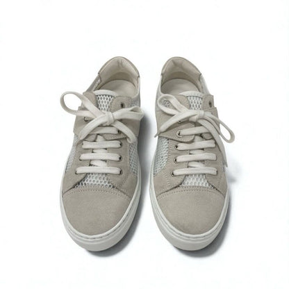 Chanel Sneakers Shoes Suede Beige White Here Mark Mesh